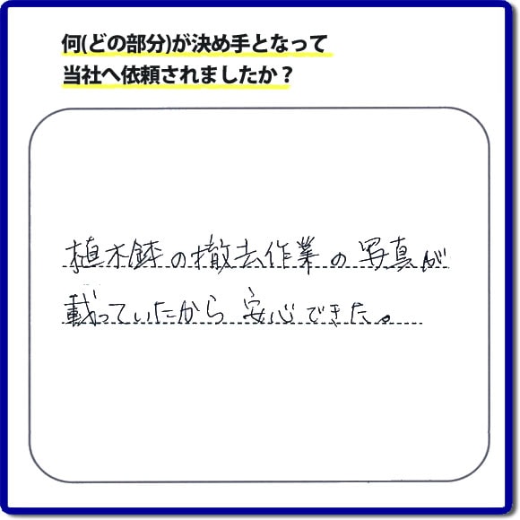 植木鉢の撤去作業の写真が載っていたから安心できた。